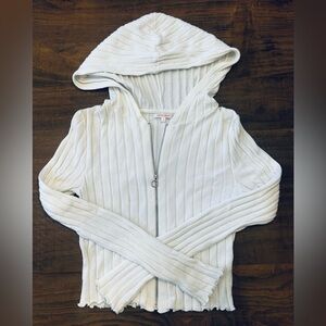 PACSUN Lottie Moss Off-White Ribbed Zip-Up Hoodie